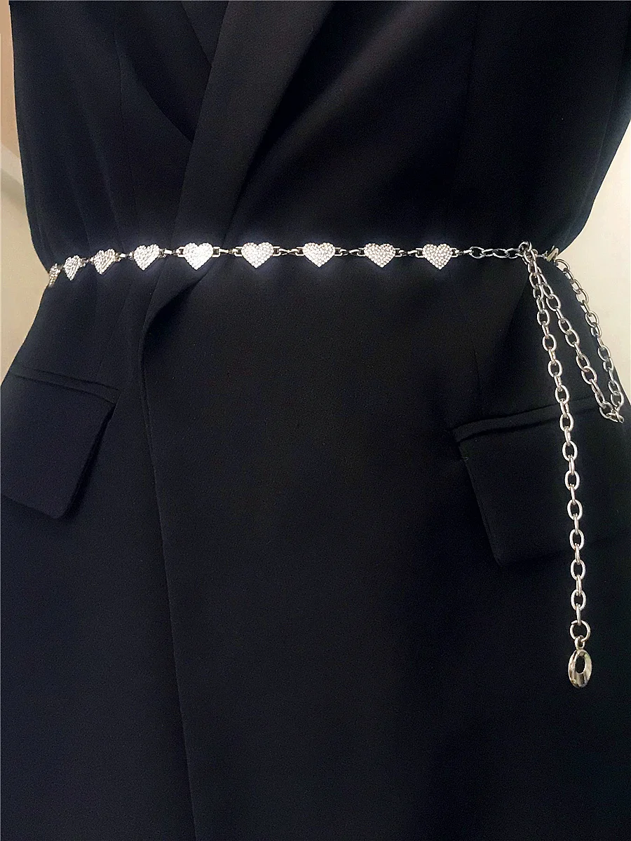 Heart Rhinestone Women Waist Chain Belts Dress Luxury Designer Brand Appreal Accessories Waistband Thin Hip High Corset Strap