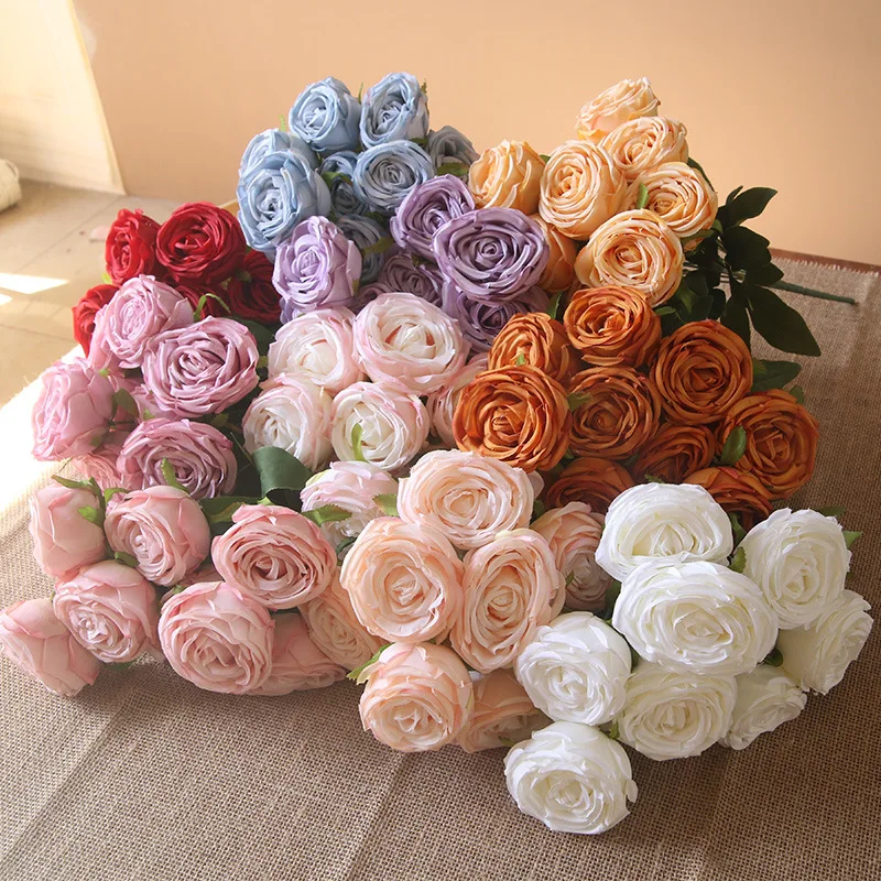 10 Heads Rose Artificial Silk Flower Wedding Bridal Bouquet Party Wedding Table Flower Arrangement Home Decor Fake Rose Flowers