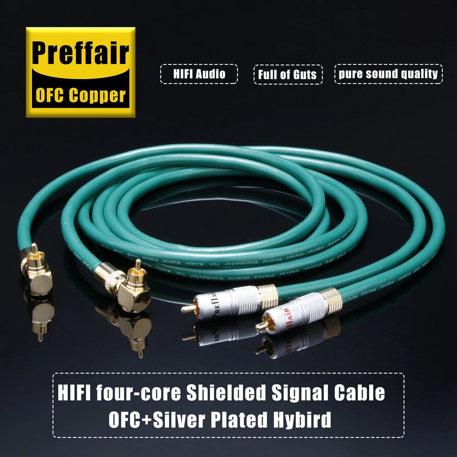 Кабель Preffair Pair OFC из меди с серебряным покрытием, угловой RCA-разъем 90 градусов, аудиокабель с позолоченными коннекторами для CD-плееров, усилителей, микшеров (art.: 3920d95cabef7) - 3920d95cabef7