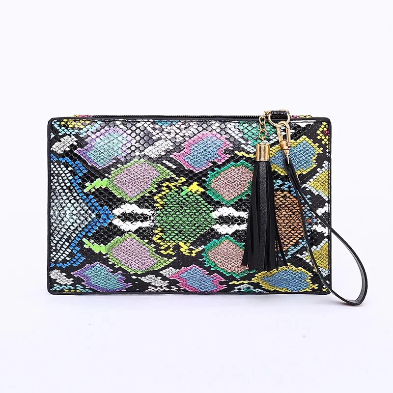 

2023 New Woman Bag 2023 Snake Print Clutch Casual Envelope Bag Square Zipper W2023ern Style