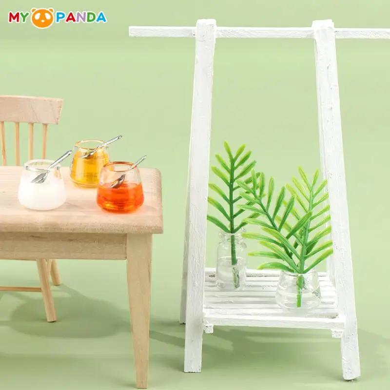 

1 Набор 1:12 миниатюрный кукольный домик, зеленое Горшечное растение, чашка для напитков, банка для сока, молока с ложкой, модель, домашний деко...