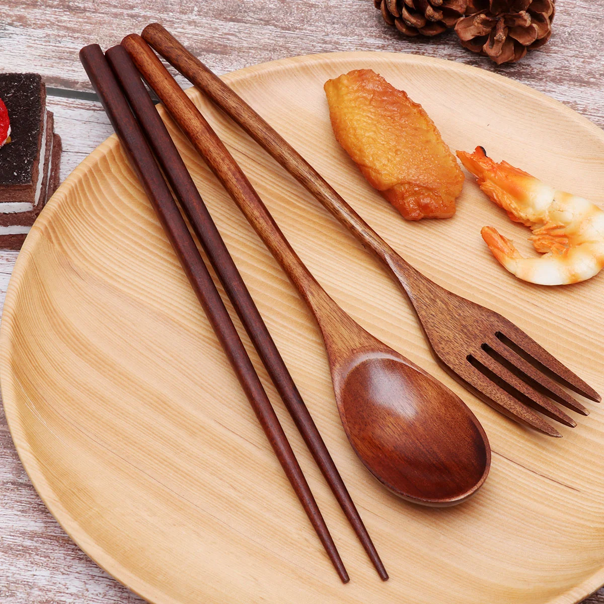 

Wooden Cutlery Spoon Fork Travel Wood Set Chopsticks Eating Salad Dessert Tableware Silverware Japanese Utensil Table Forks