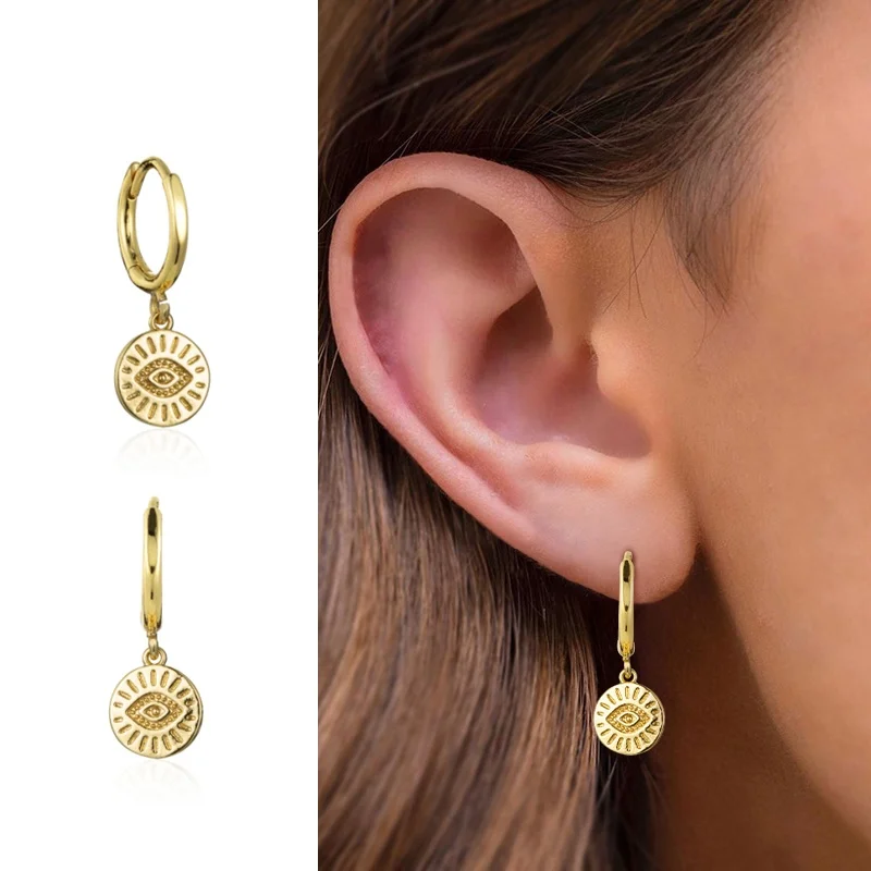 

Fashion Punk Luck Eye Dangle Drop Earrings Cute Coins Gold Round Earrings for Women Hoops Jewelry Gift Drop Earrings 2021