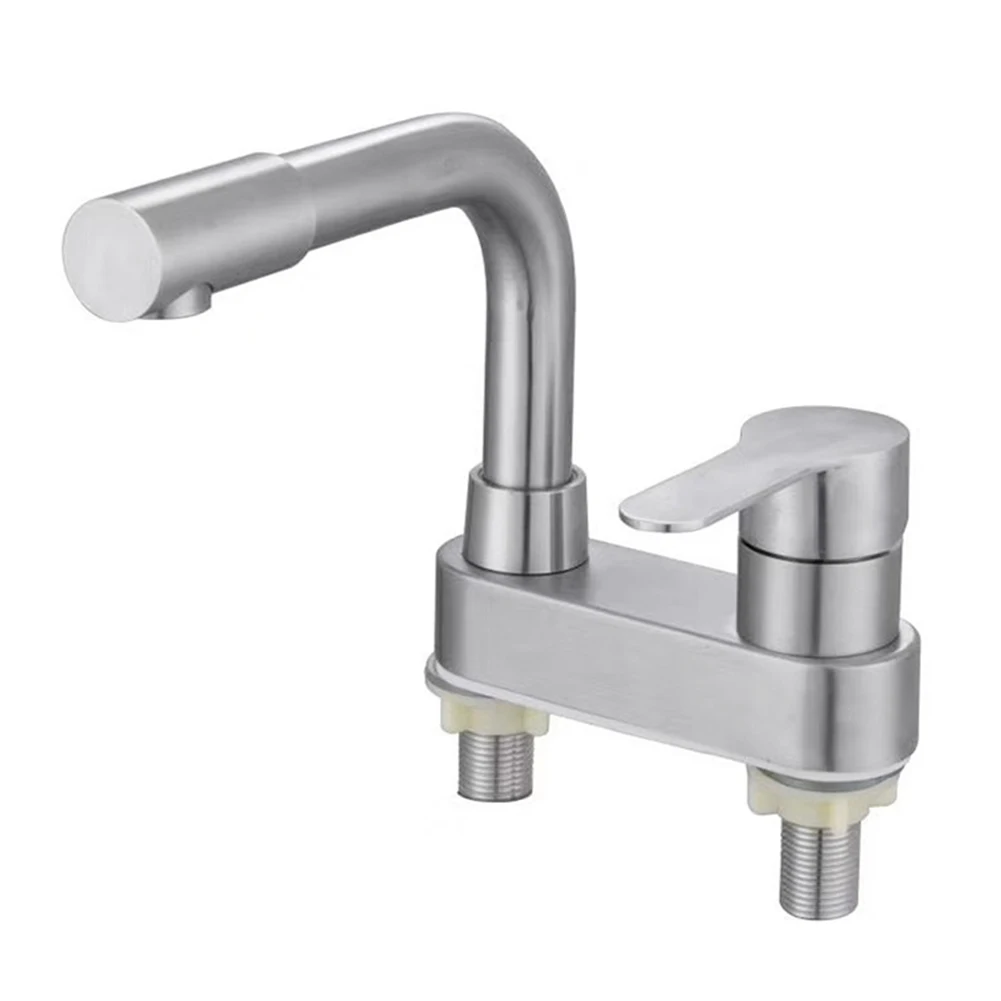 

Sink Mixer Taps Basin Faucet 2 Holes 304 Stainless Steel Ceramic Valve Cold And Hot Contemporary Single Handle