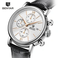 benyar mens watches 2022 top brand luxury quartz chronograph watch for men sports military waterproof leather clock reloj hombre