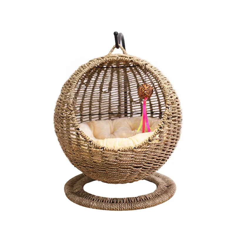 

Semi Enclosed Circular Rattan Summer Cat Hammock Nest Basket Bed House Accessories Pet Beds For Dogs Pets Products