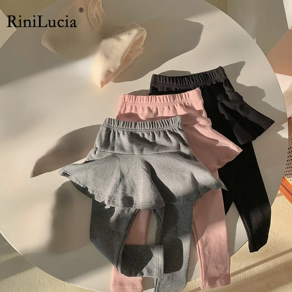 

RiniLucia 2022 New Winter Girls Skirt Pants Girls Cotton Pant Two False Skirt-pants Children's Warm Leggings Girls Bootcut