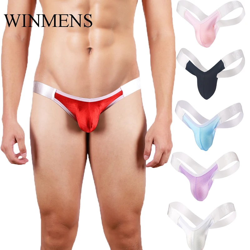 

5 Pcs/Lot Men's Panties Gay Sexy Open Back Thongs Underwear Solid Silky Sisssy Erotic Bulge Pouch Jockstrap Dick Bag Strings