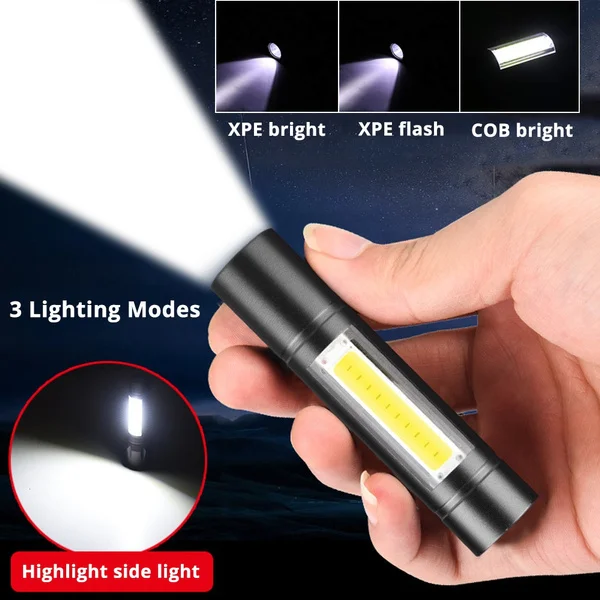 Rechargeable Led Flashlight Super Bright Mini Work Light 3 Modes Waterproof Portable COB Tactical Torch Zoomable Camping Lantern | Лампы и