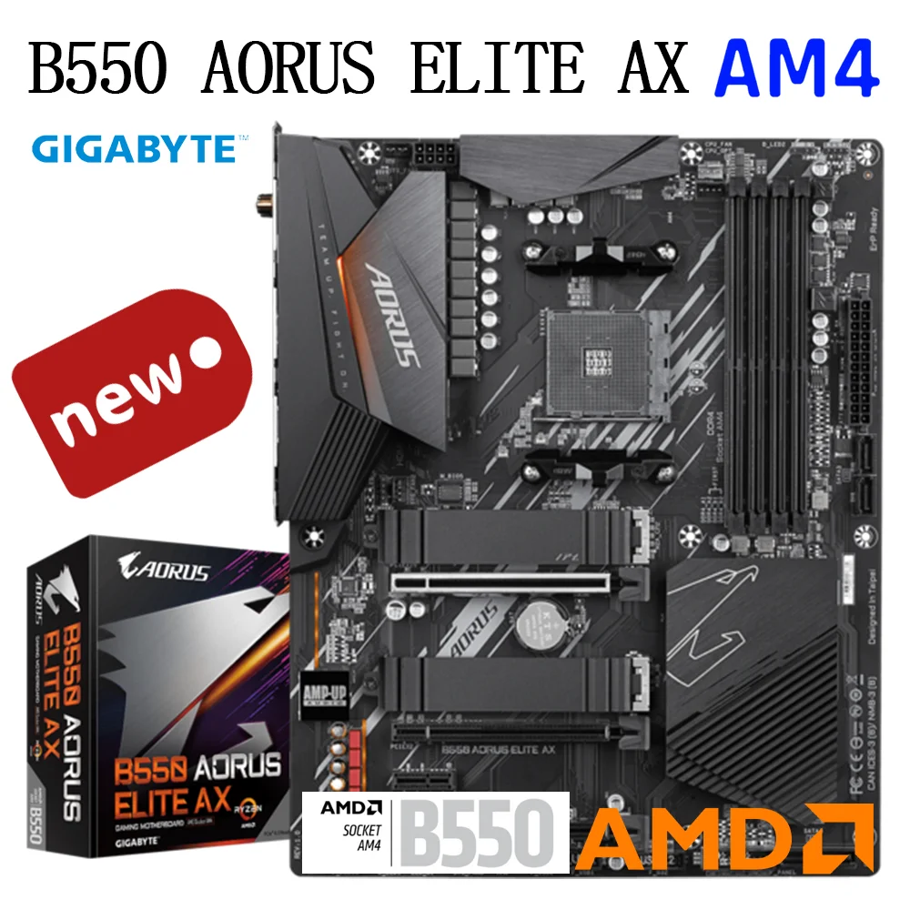 

AM4 Mainboard GIGABYTE GA B550 AORUS ELITE AX Motherboard AMD B550 DDR4 4733(O.C.) PCI-E 4.0 Supports Ryzen 3000/5000 series CPU