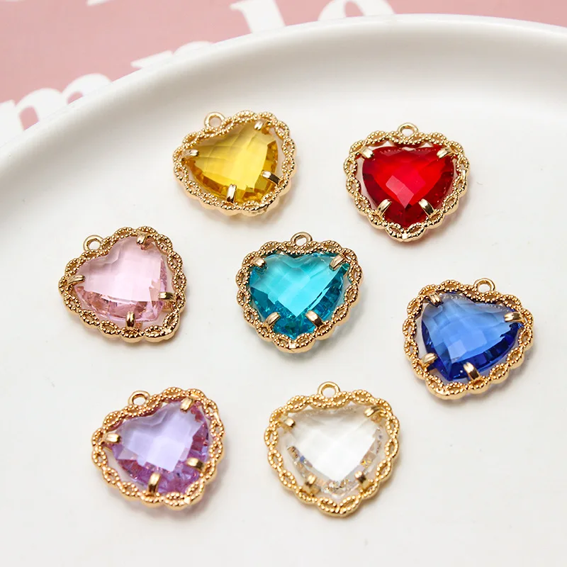 

6pcs Color Copper Gold Plated With Zircon Lace Heart Pendant Crystal Diy Necklace Earring Accessories Charms For Jewelry