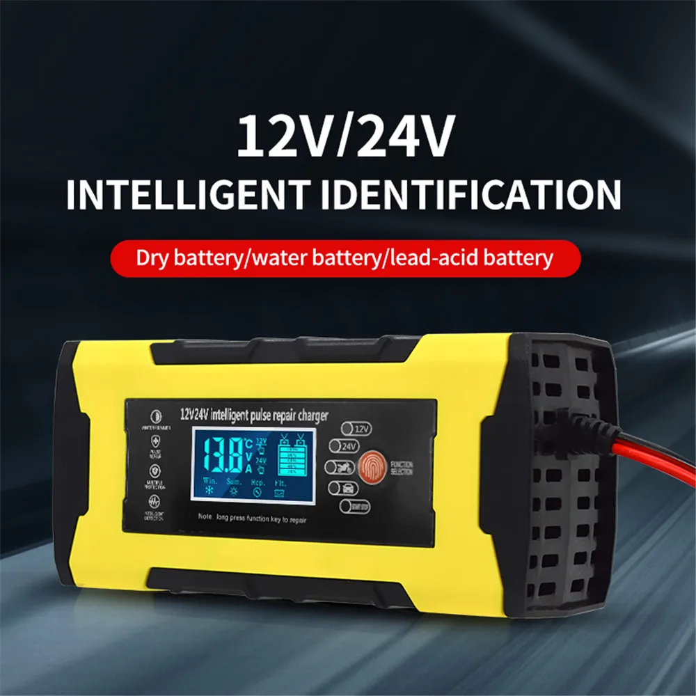 

12V 10A 24V 5A Pulse Repair Battery Charger Intelligent SUV Car Motorcycle Battery Charge Tool LCD Display Gel Wet Lead Acid