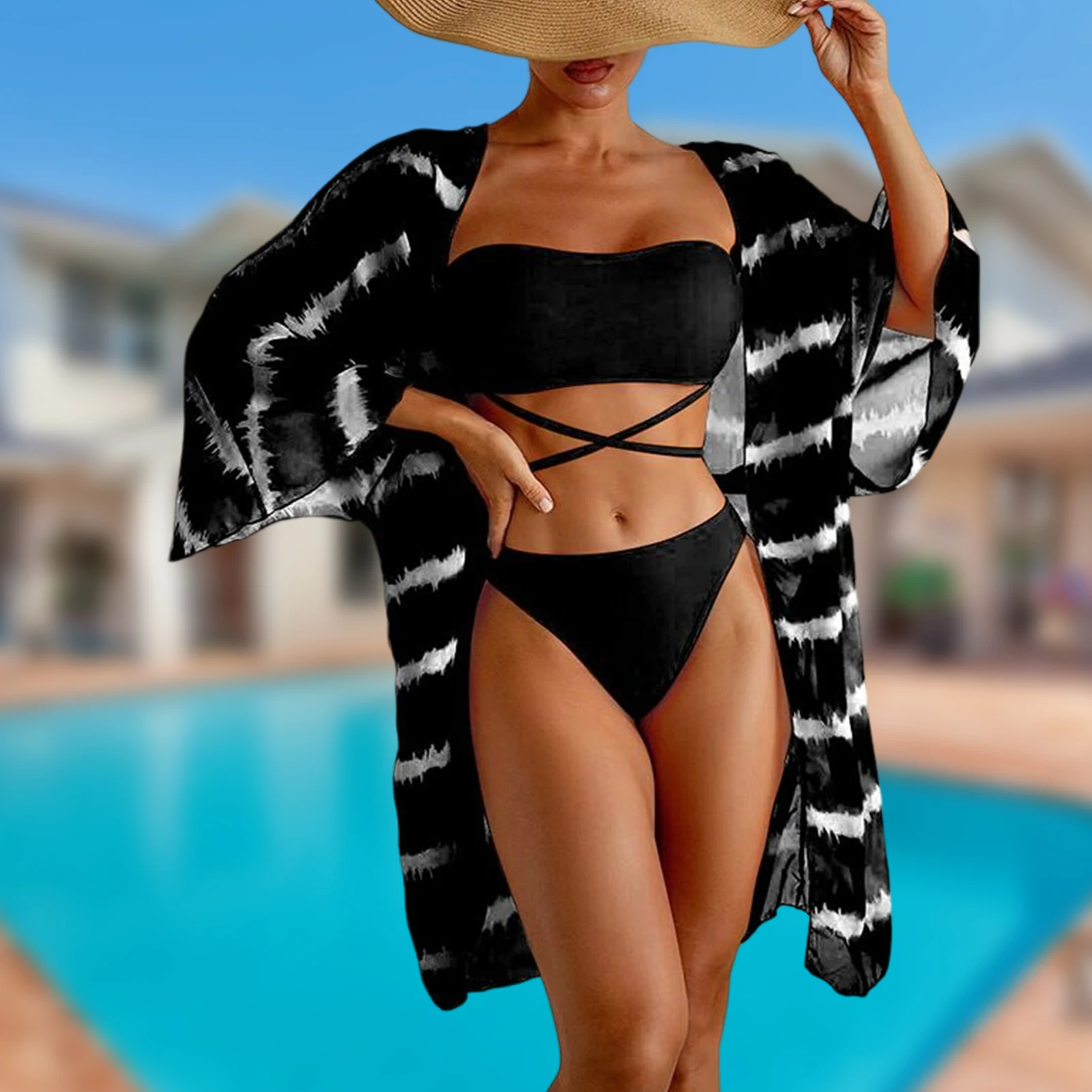 

3 шт./комплект, женский купальник в полоску, в европейском стиле