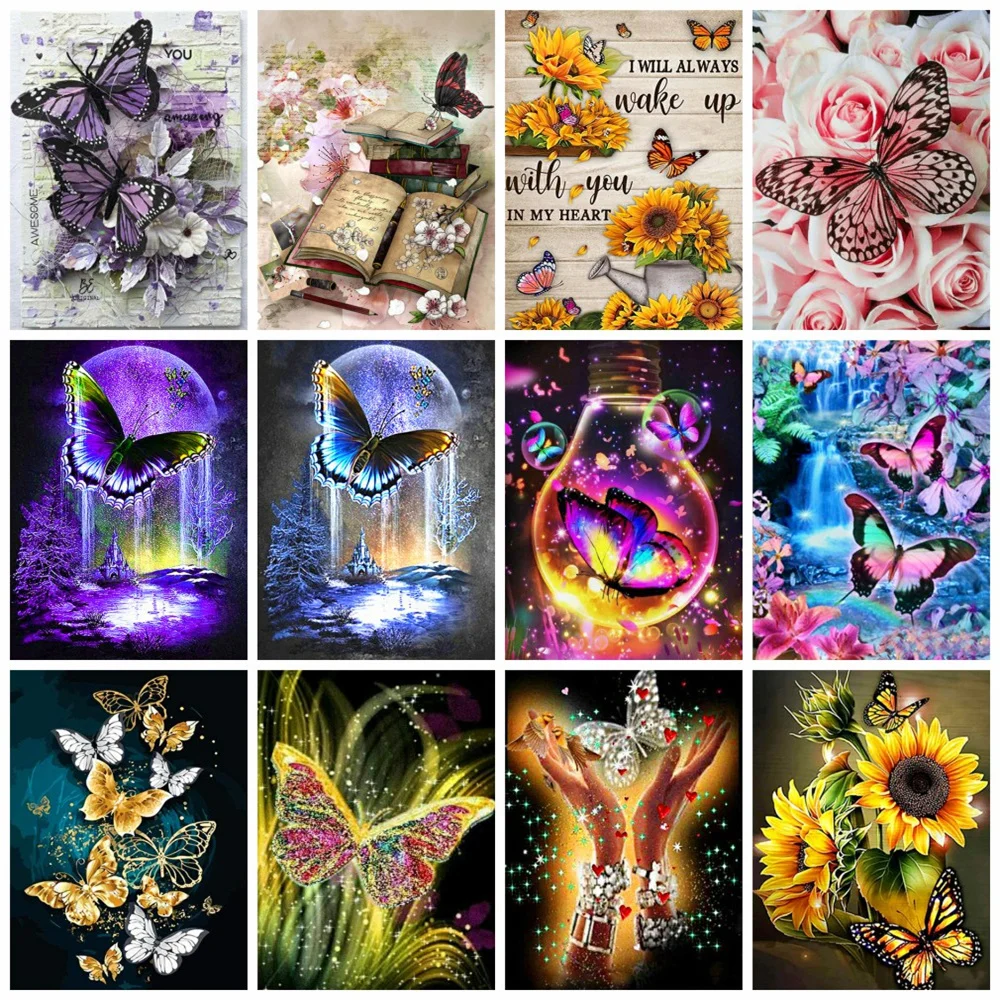 

Huacan 5d Diy Diamond Painting Butterfly Home Decor Embroidery Animal Mosaic Square/round Crystal Wall Sticker