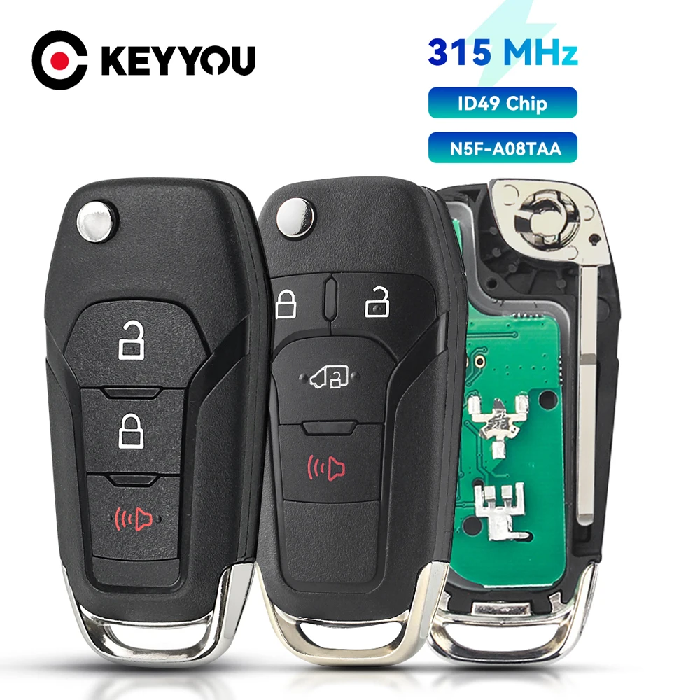

KEYYOU For Ford Escort Fusion 2013-2016 ID49 Chip 315 Mhz FCCID N5F-A08TAA Auto Smart Flip Car Remote Control Key