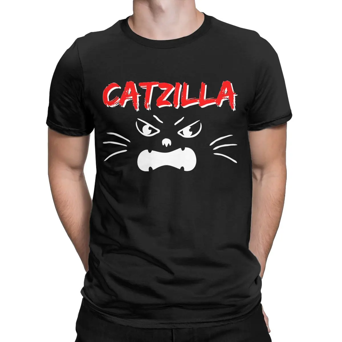 

Забавная Винтажная Футболка Catzilla в японском стиле с изображением кошки, котенка, влюбленных, из чистого хлопка, футболка с коротким рукавом,...