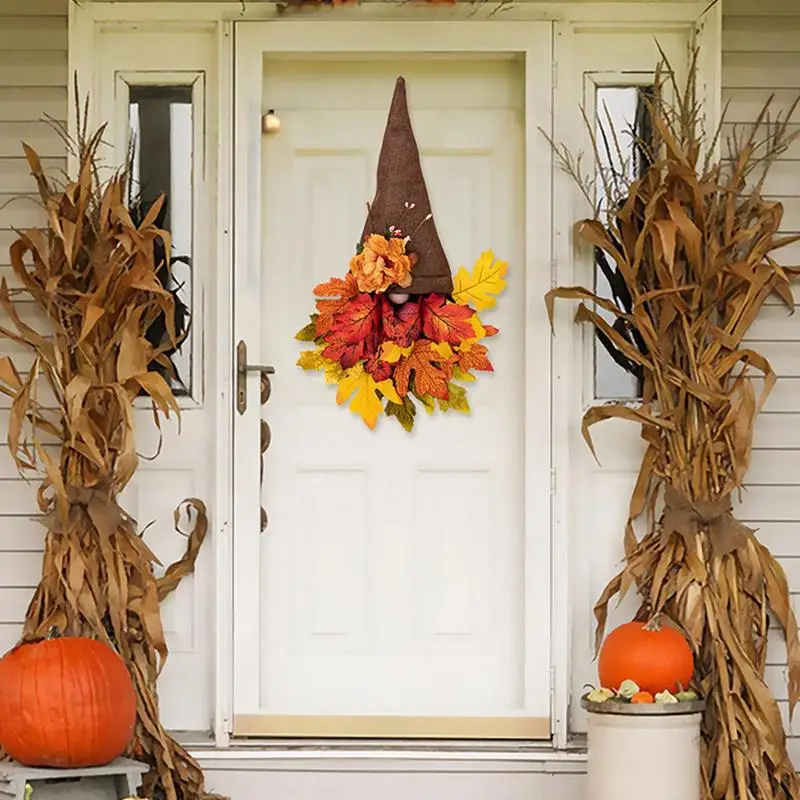 

Fall Wreaths For Front Door Festival Celebration Thanksgiving Decoration Wreath Outdoor Farmhouse Autumn Harvest Gnome Garland