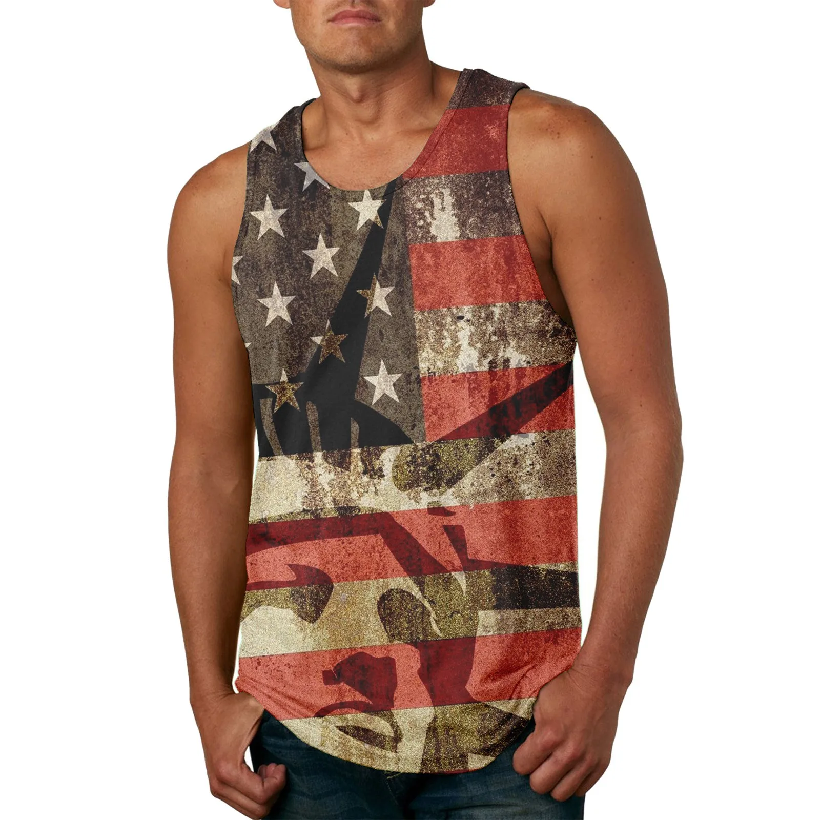 

Mens Compression Shirts Summer New American Independence Day Cotton 3D Print Casual Men's Tank Top Tee for Men Short Sleeve