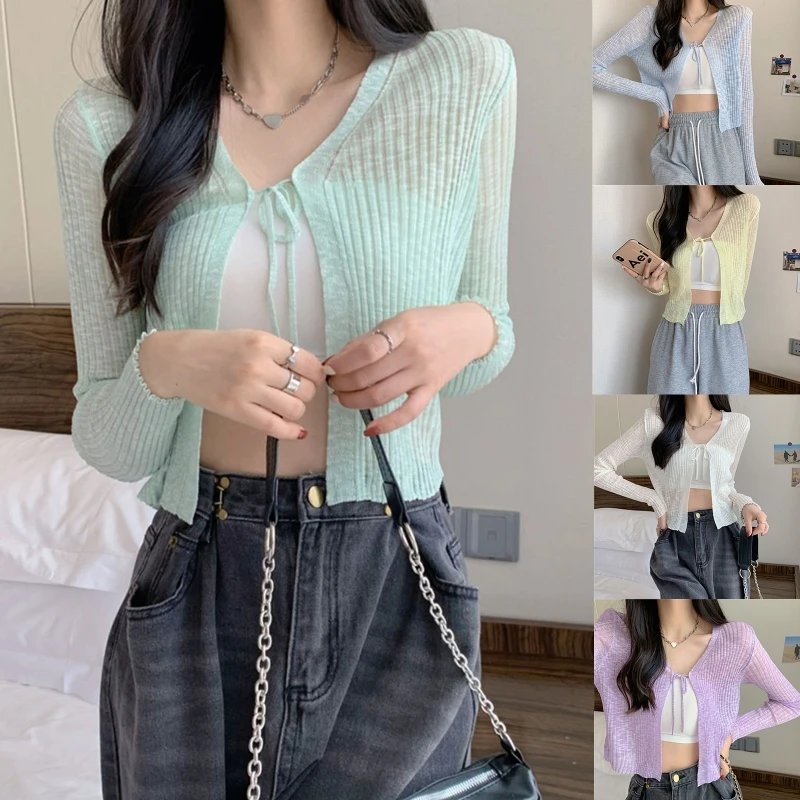 

New style Knitted Slim Outwear Coat Beach Shrug Women Summer Sunscreen Cropped Cardigan