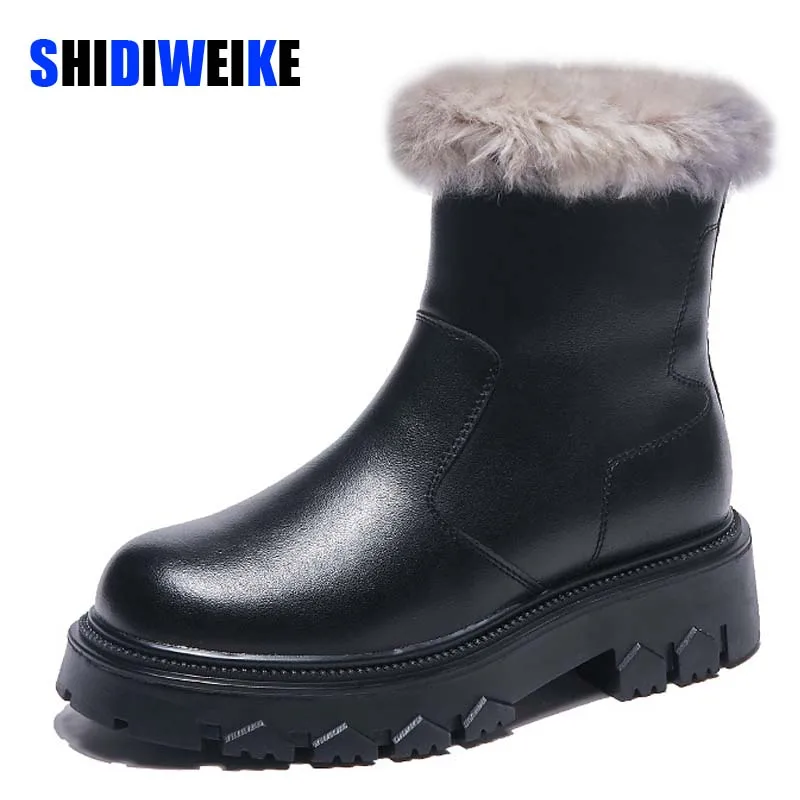 

Обувь из натуральной кожи; Женские зимние ботинки с круглым носком на молнии; Повседневные ботильоны на низком каблуке; Женская обувь; Больш...