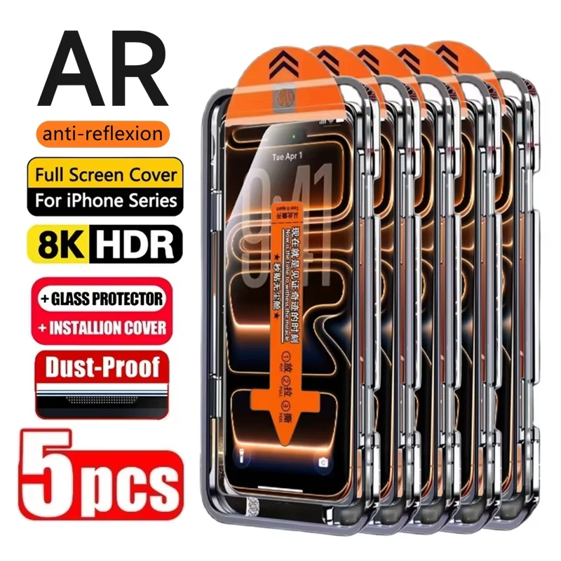 Фото Защитное стекло для iPhone 17 Pro, SE 2022, 2020, 16, 18, 13, 15, 11, 12, 14 Pro Max, Air, 16e Plus, Mini: Простая установка, закаленное стекло №1