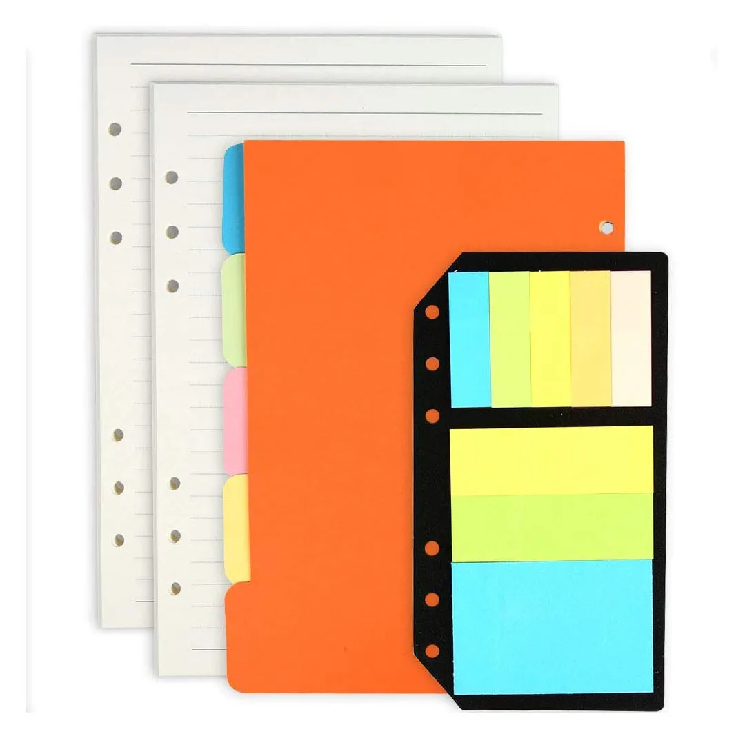

A6 Binder Refillable Notebook, 2 Pack A6 Refills Inserts Lined Paper ,5 Pcs Theme Color Dividers,240 Pcs Note Flags Tabs Index