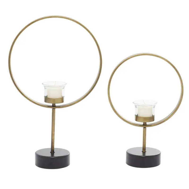 

Stylish and Elegant Gold Metal Circular Votive Candle Holders, Set of 2