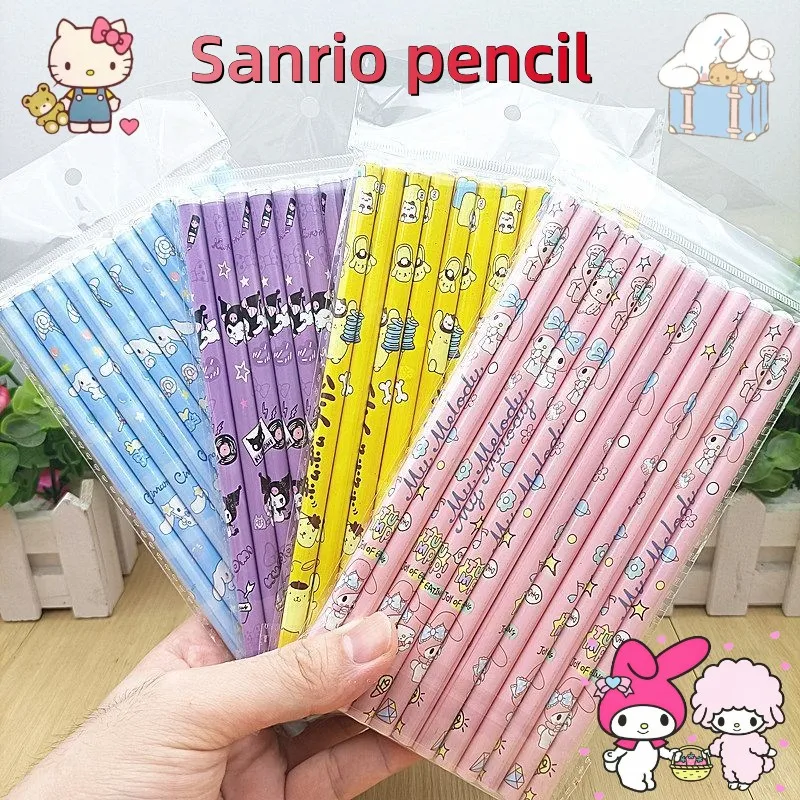 

12 Sticks Kawaii Sanrios Hellokitty Cinnamoroll Primary School Students Hb Pencil Cartoon Children Calligraphy Practice Pencils