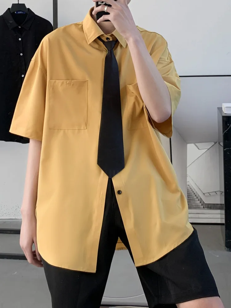 

SYUHGFA Solid Color Short Sleeve Men's Shirt Casual Loose Ice Silk Fashion Blouses 2022 Summer Japanese Style Male Cardigan