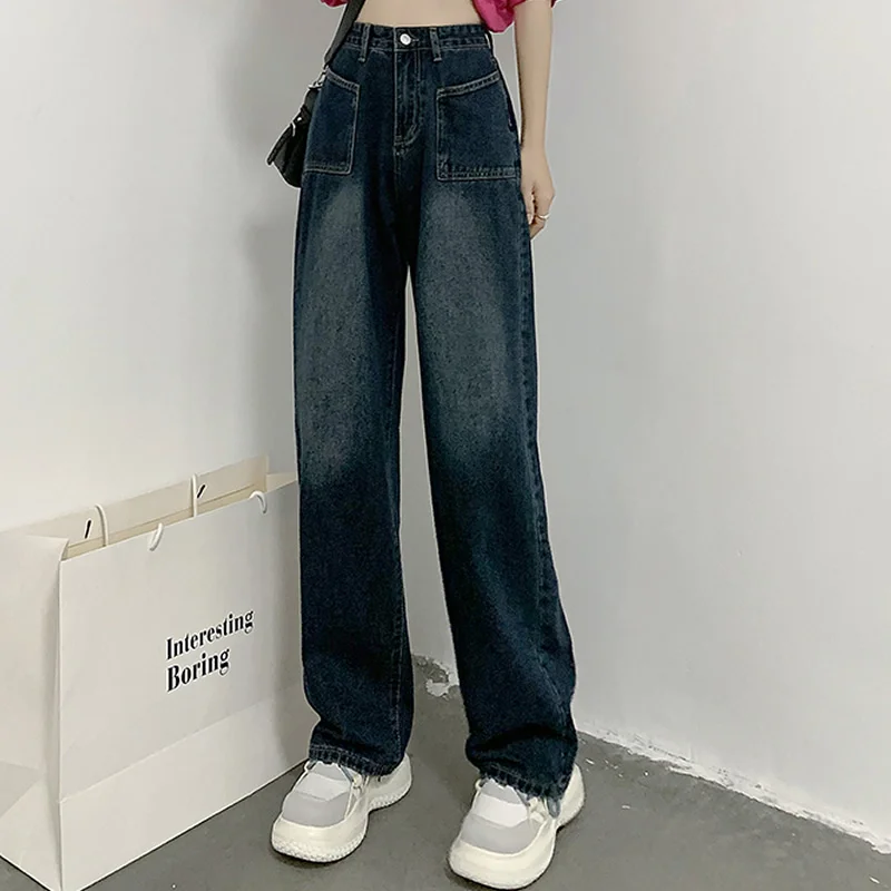 

Women Vintage Y2K Streetwear Baggy Cargo Jeans High Waisted Straight Wide Leg Pants Denim Trousers Fairy Grunge Alt Clothes