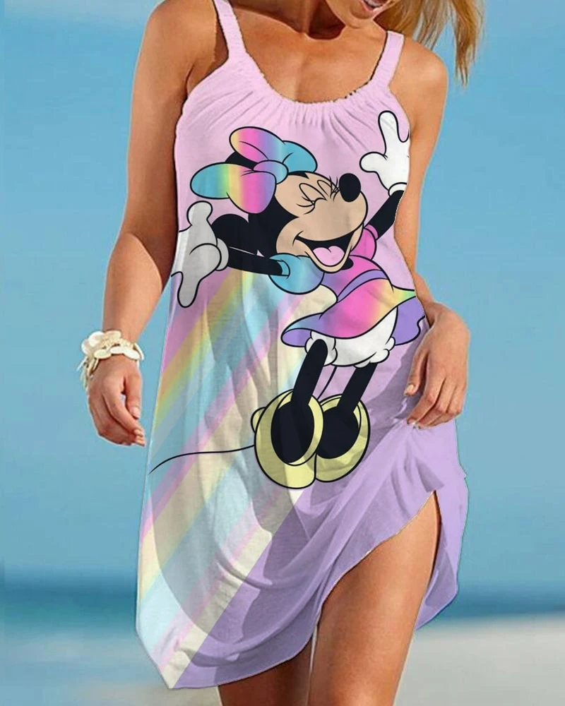 

Disney Minnie Mickey Mouse Women Summer Dress New Sleeveless Casual Loose Plus Size Soft and Comfortable Thin Lightweight Dress
