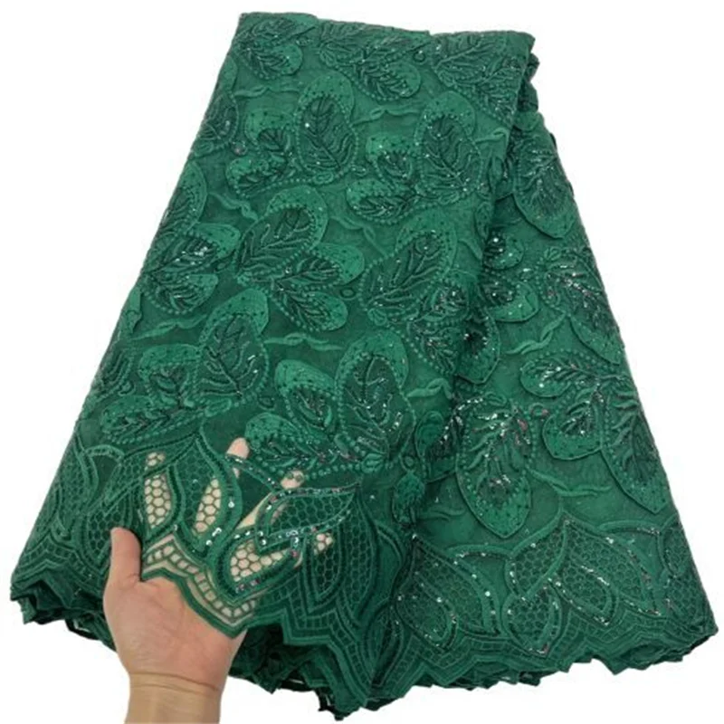 

Зеленая французская искусственная 3D Цветочная вышивка, Ткань 5 ярдов, африканская кружевная ткань для свадьбы
