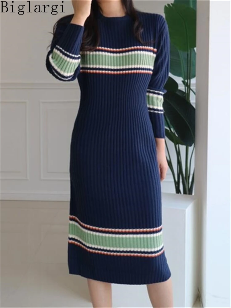 

Женское трикотажное платье-свитер, Повседневное трикотажное платье-пуловер в Корейском стиле, Осень-зима 2022