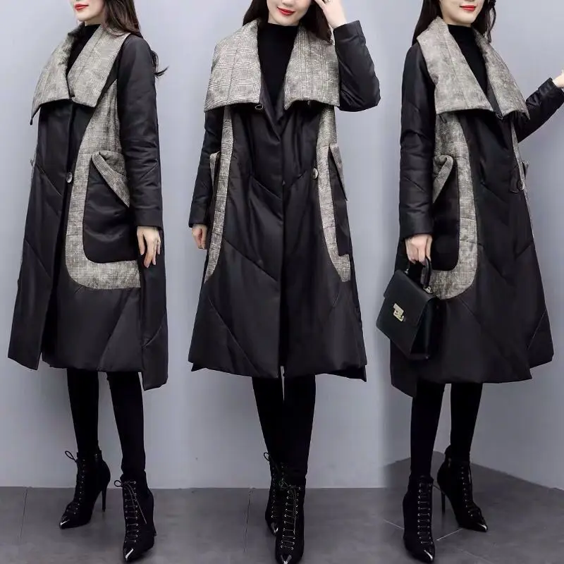 2023 New Winter Loose Slim Large Size Length Over The Knee Korean Version Down Cotton Jacket Warm Thick Coat Female Clothing