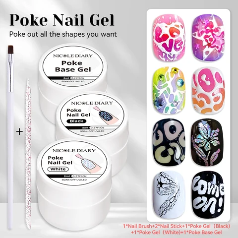 NICOLE DIARY Poke Gel черный белый гель-лак 8 мл