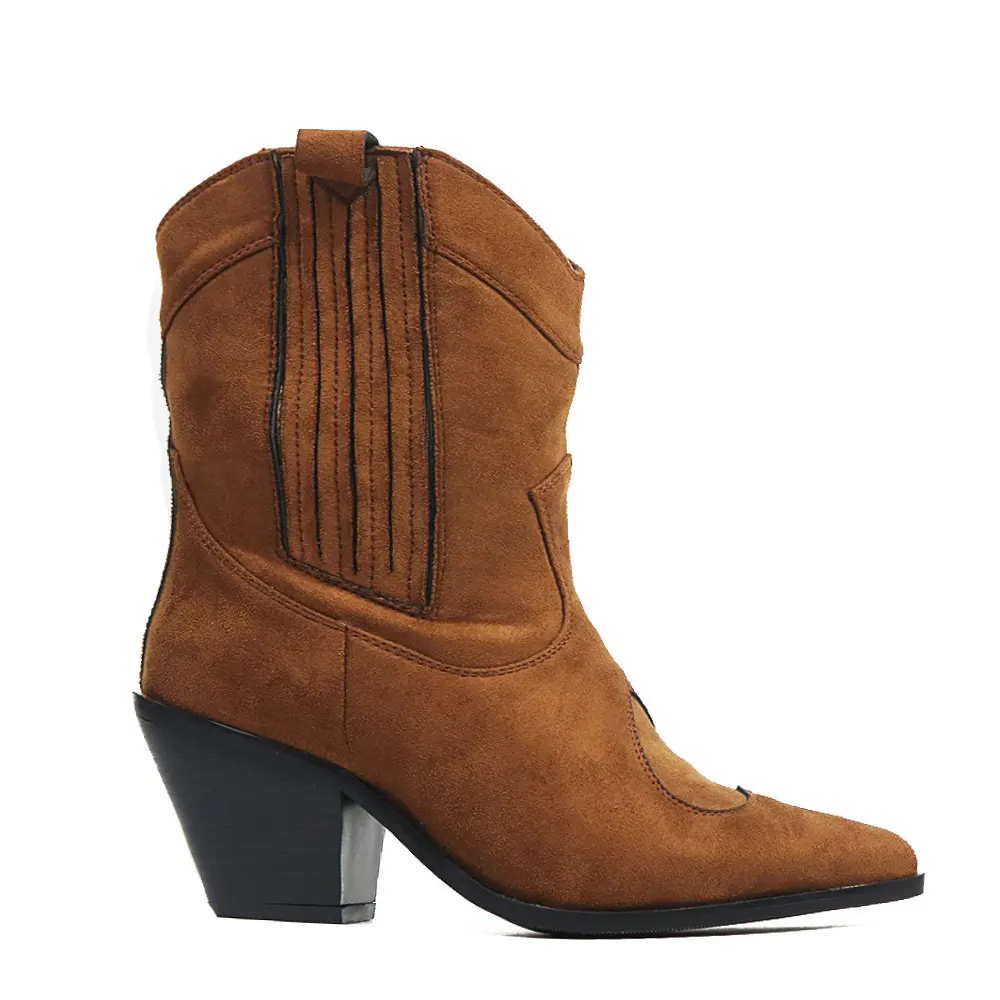 

Gnazhee Retro Women's Cowboy Western Boots Brown Black Square Heels Pointed Toe Woman Shoes Footwear 2022 Ankle Booties