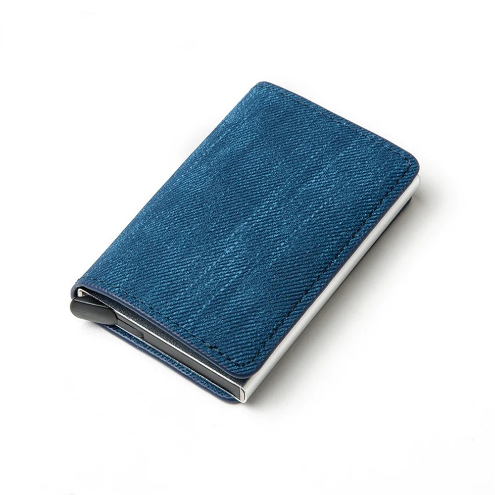

2023 New RFID Blocking Card Holder Anti-theft Clutch Single Box Men Women Wallet Denim Business Pop-up Metal ID Case