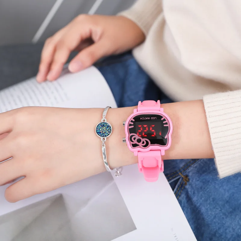 

Sanrioed Cartoon Kitty Cat Kawaii Electronic Watch Girl Heart Ins Student Led High-Value Simple Mechanical Watch Holiday Gifts