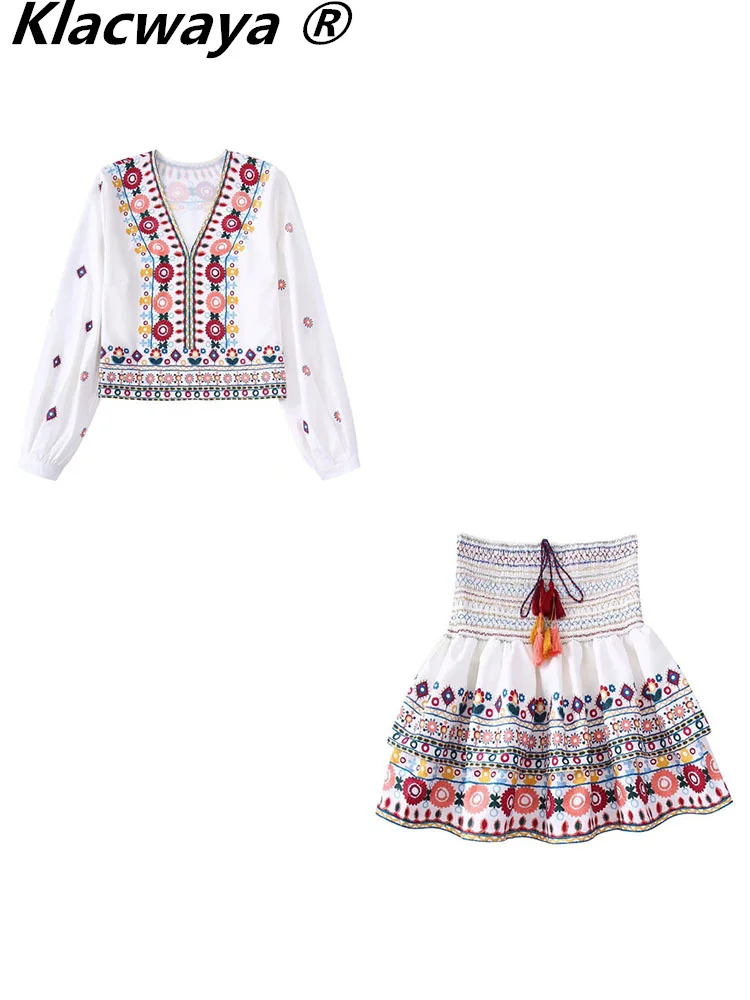 

Klacwaya Two Piece Set Women Skirt Summer Clothes For Women Set Women 2 Pieces Top And Skirt Sets Female Print Suit