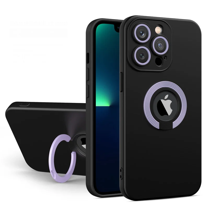 

Luxury Ring Holder Logo Hole Phone Case For IPhone 12 11 13 14 Pro Max Mini X XS XR 7 8 Plus SE Silicone Frame Shockproof Cover