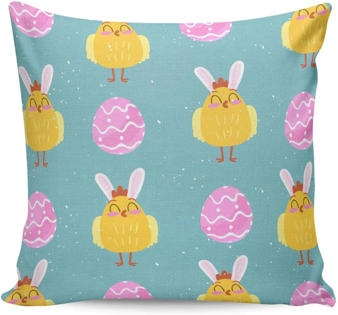 

Throw Pillowcases Easter Colorful Eggs, Cotton Linen Square Cushion Cover Pillow Case for Home Decorative Living Room
