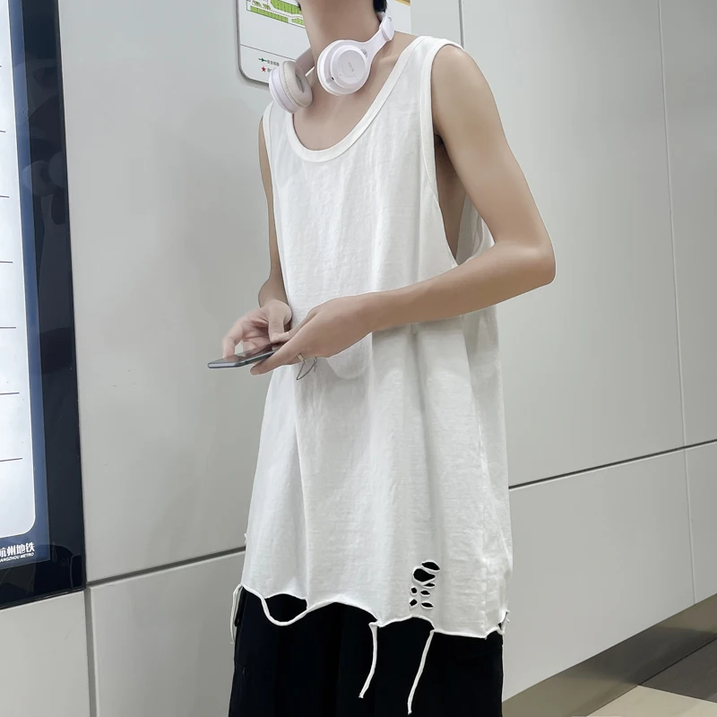 

Майка мужская с дырками, белая свободная тенниска без рукавов, майка из хлопка, одежда для тренажерного зала, фитнеса