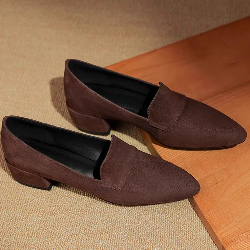 Элегантные женские туфли на высоком каблуке замшевые сексуальные лоферы с