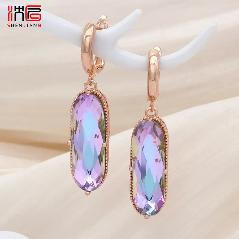 

SHENJIANG Elegant Vintage Large Egg Shape Crystal Dangle Earrings For Women Wedding Luxury Jewelry 585 Rose Gold Oval Earrings
