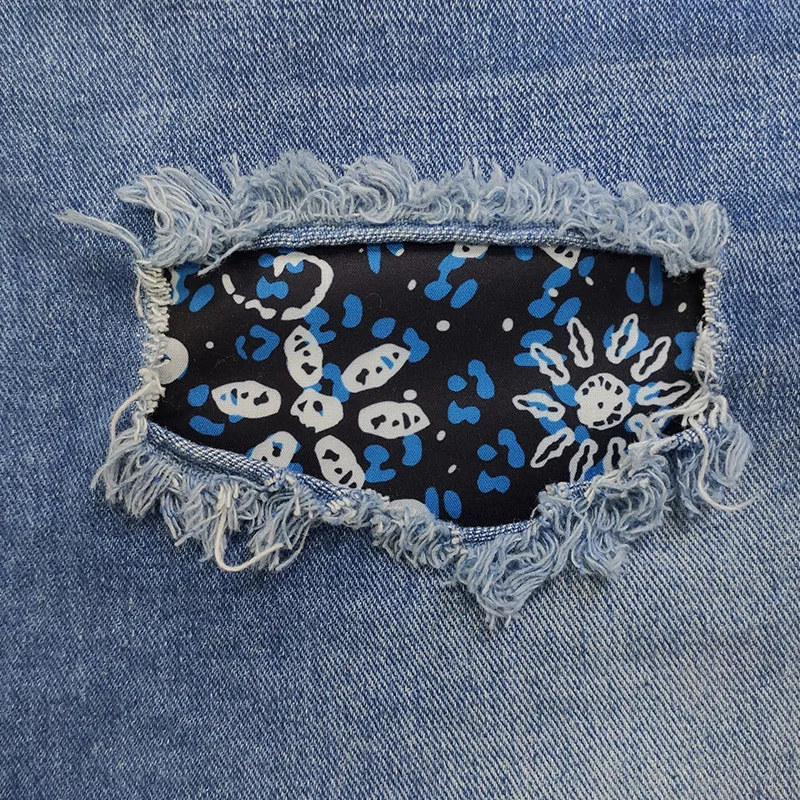 Summer Digital Printing Denim Shorts Sexy Hot Pants Popular Women's Quilting Hole Pocket Straight Leg Pants Street Trendsetters