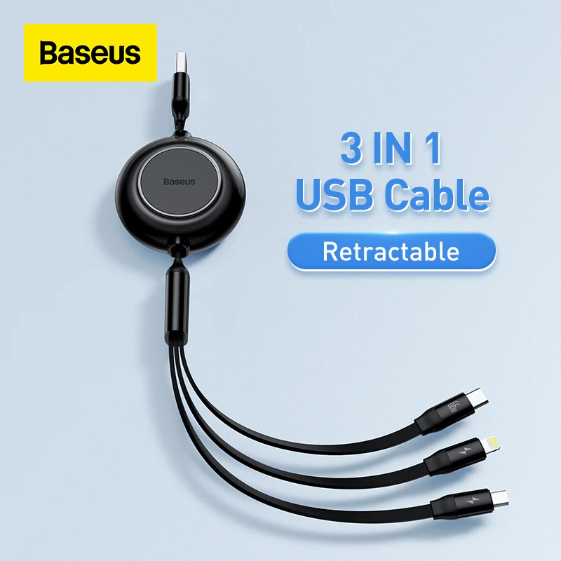 

Зарядный USB-кабель Baseus 3 в 1 для iPhone 13, 12, кабель Micro USB Type-C, Выдвижной зарядный кабель для iPhone X, 8, Samsung