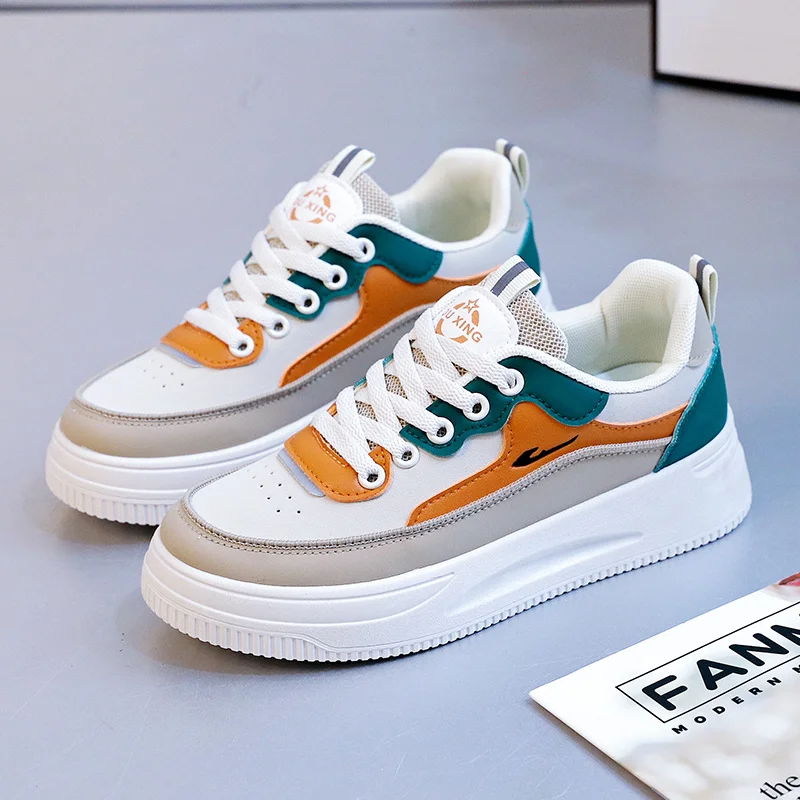 SALUDAS  Women's Shoes Casual Walking Shoes Thick Sole Breathable Leather Shoes Soft-soled White Sneakers for Women