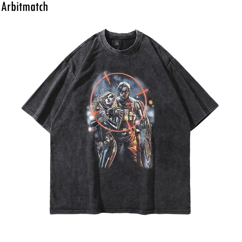 

Мужская стирка, модель 2022 года, летняя мужская футболка с графическим принтом и портретом агента, хлопковая Винтажная Футболка большого раз...