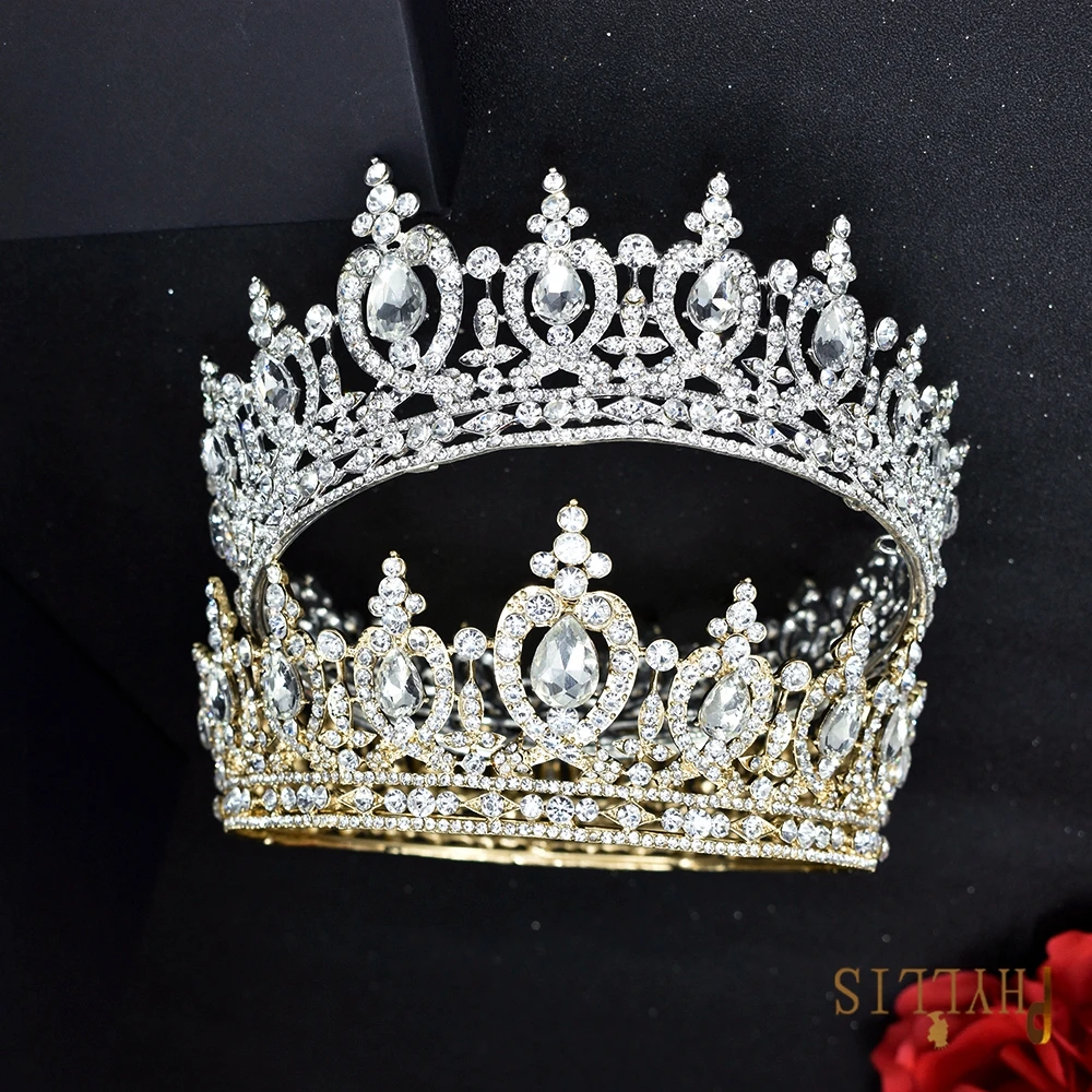 

A51 Round Bridal Crowns Luxury Pageant Tiaras Prinicess Rhinestone Bride Hair Accessories Daimond Baroque Queen Headpiece