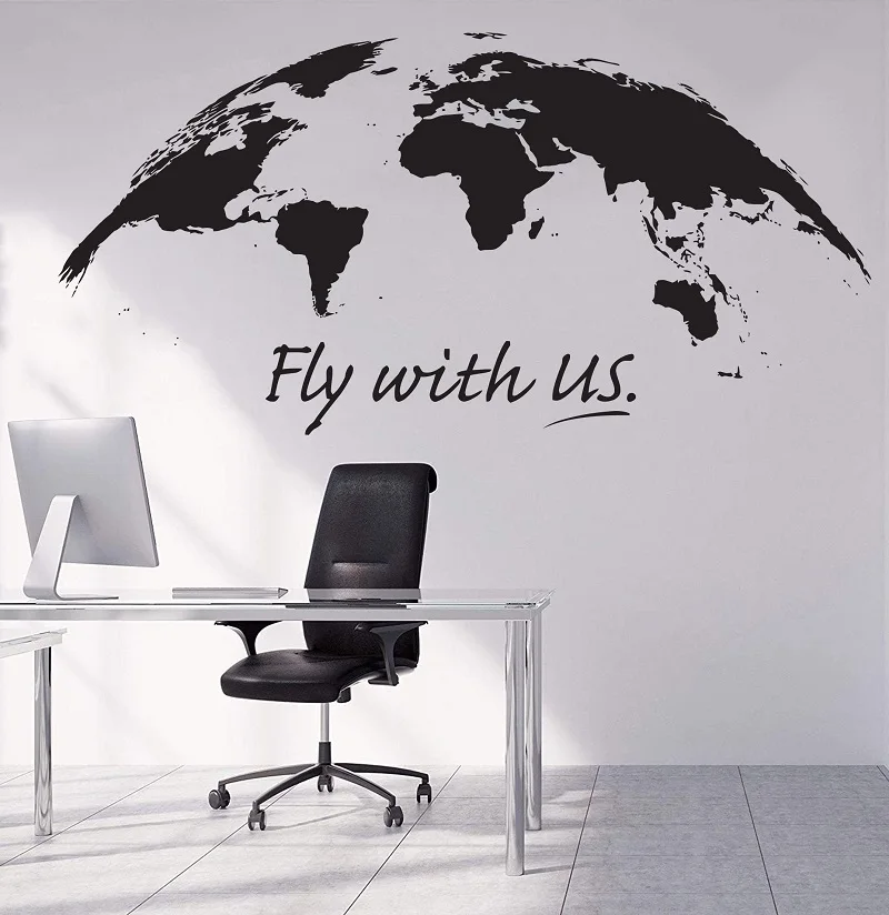 Силуэт карты мира наклейки на стену как дорожное агентство слоган для дома